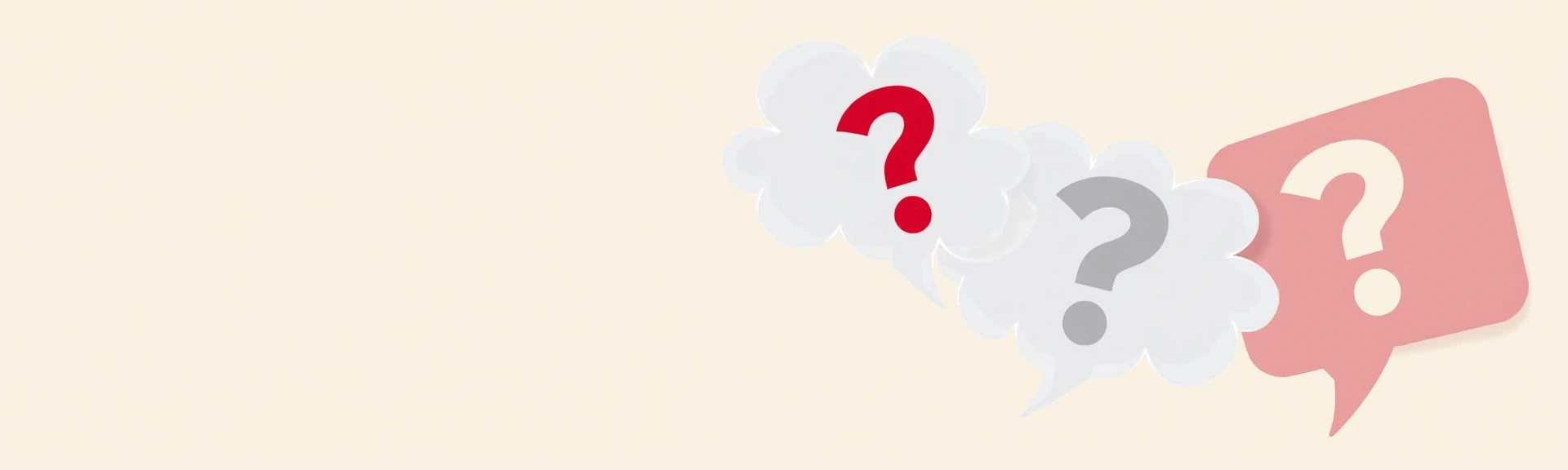 Stylized background with question marks and thought bubbles representing frequently asked questions.